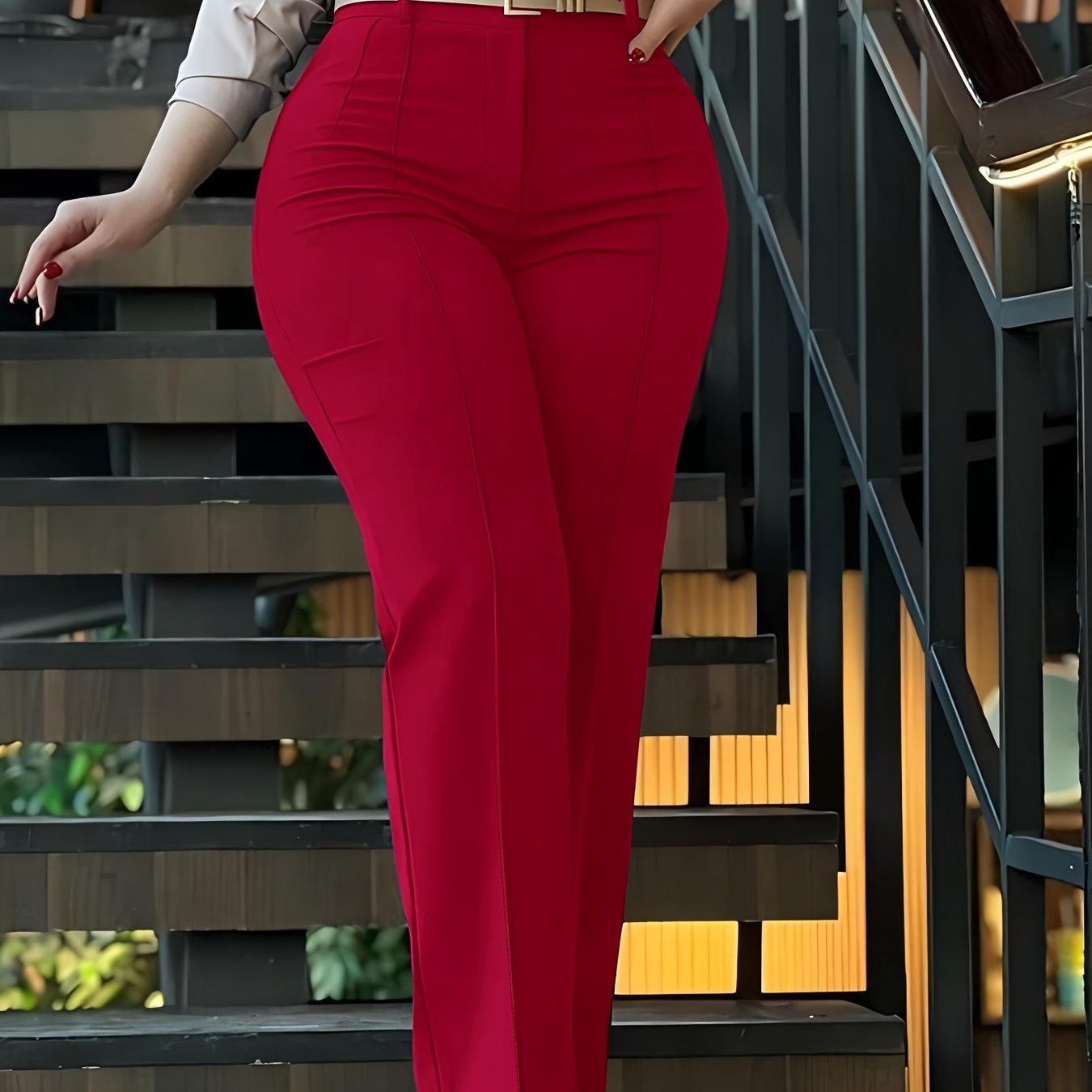 Women'S Chic Style Solid Color Suit Pants - Elegant High-Waisted, Long Trousers for a Sophisticated Look, Perfect for All Seasons
